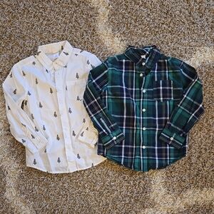 Gymboree Holiday Christmas Button Down Shirt Bundle Trees & Plaid